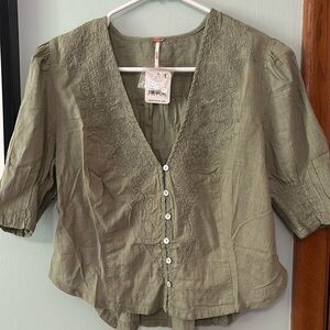 Free people embroidered cotton top new with tag